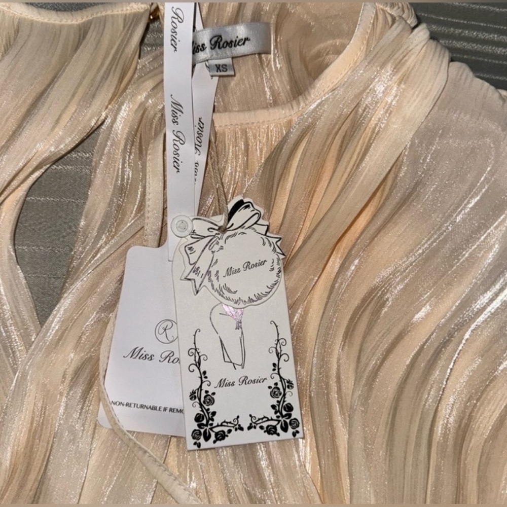 Miss Rosier EUGÉNIE NEUTRAL FULLY PLEATED RUFFLED MINI DRESS XS NWT - Picture 6 of 16